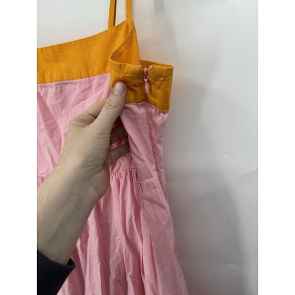 J. Crew Tiered Colorblock Midi Dress Women 12 Sherbet Pink Peach Peasant Prairie - Picture 10 of 13